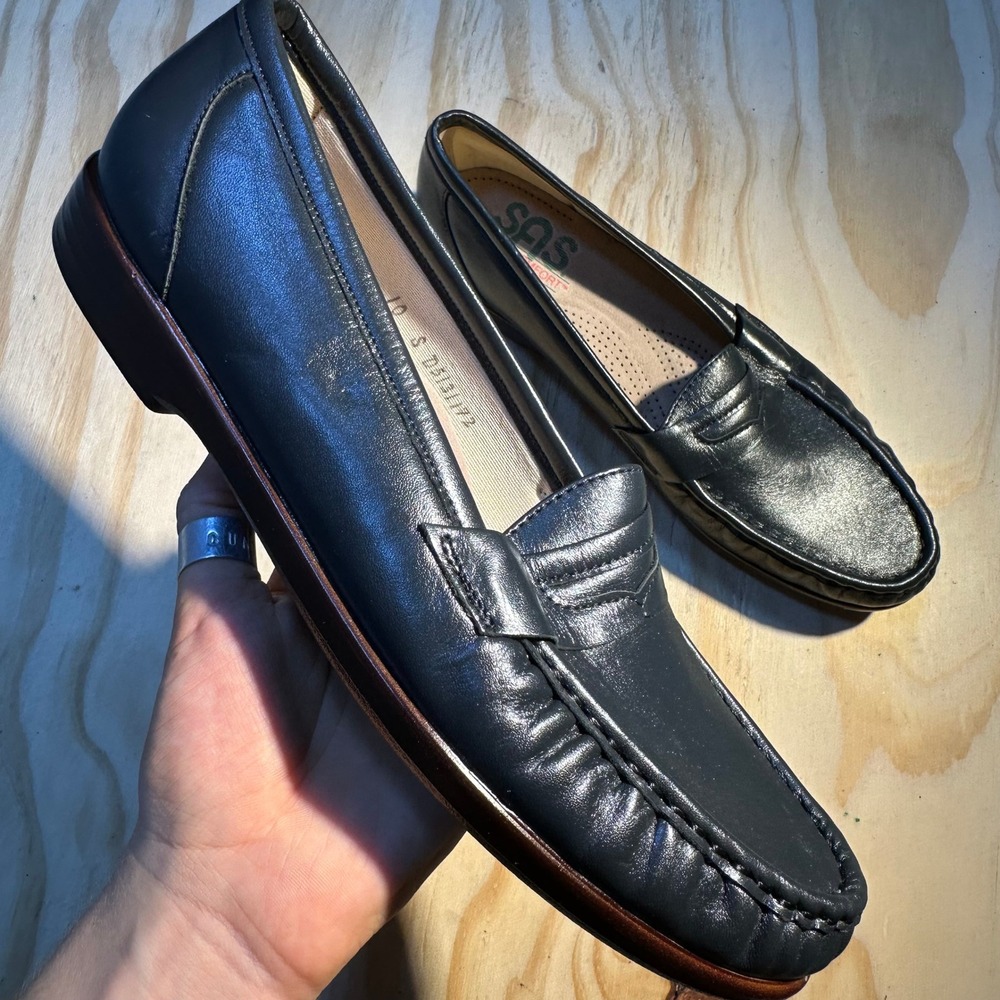 SAS Womens Penny Loafer Navy Blue Leather Tripad Comfort Shoes 10 S Slim